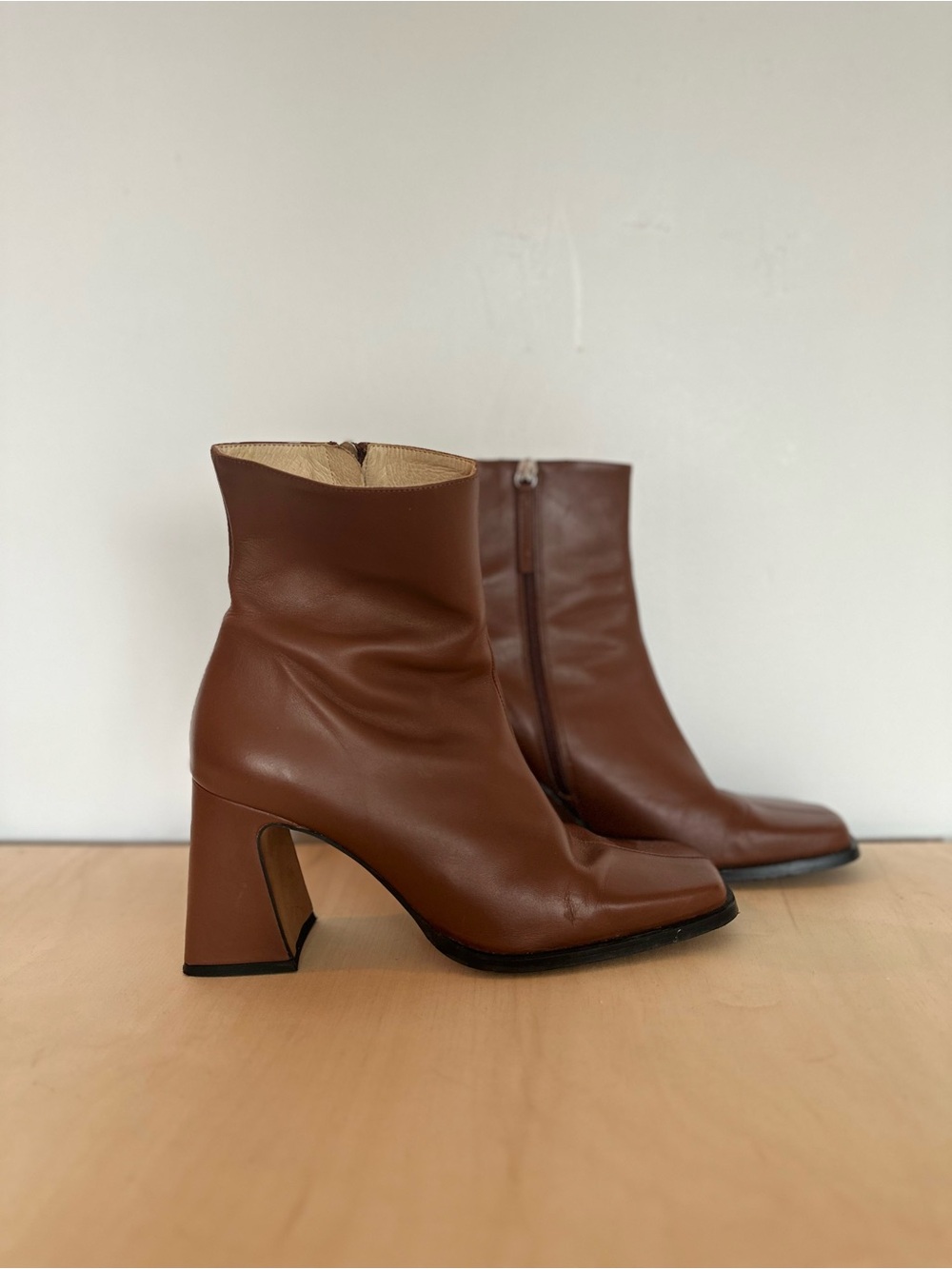 Anna Palma | Women's Brown Leather Block Heel Ankle Boots - Made in Spain